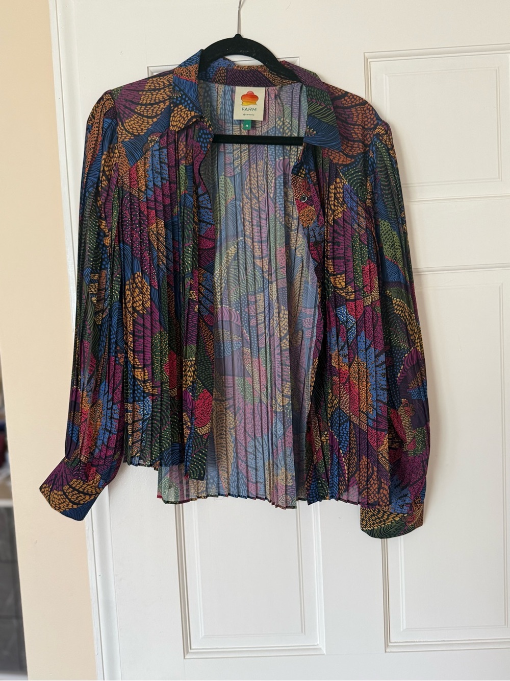 FARM Rio Colorful Boho Pleated Sheer Blouse Size M